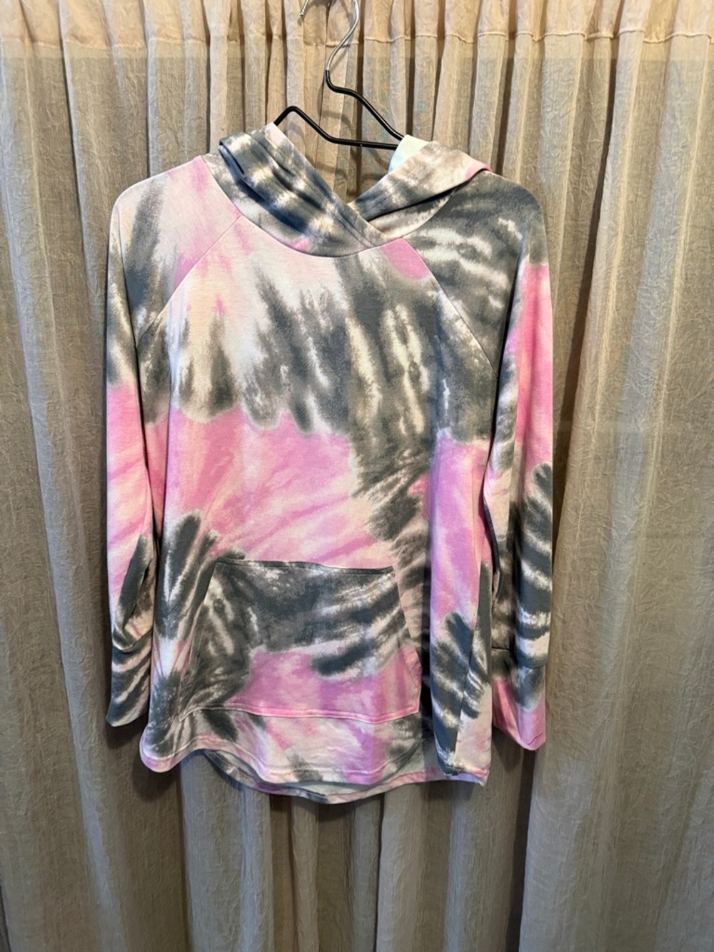 LuLaRoe Pink and Gray Tie-Dye Hooded Pullover